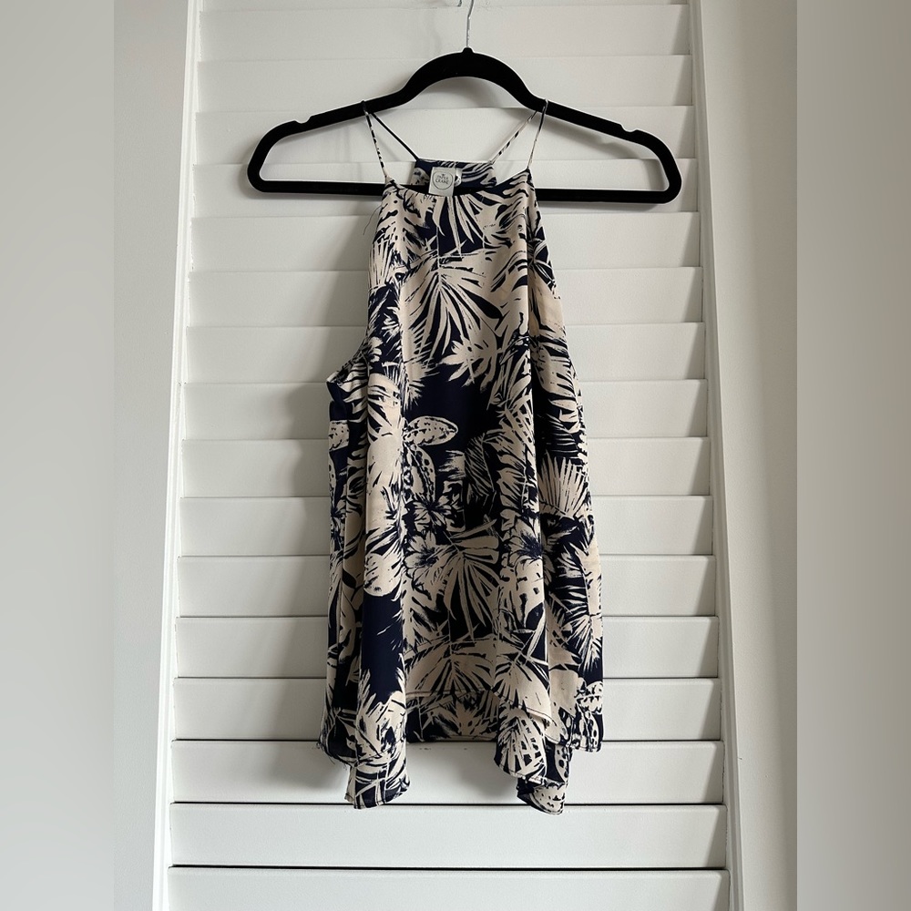 Navy & Cream Palm Leaf Halter Cami Top